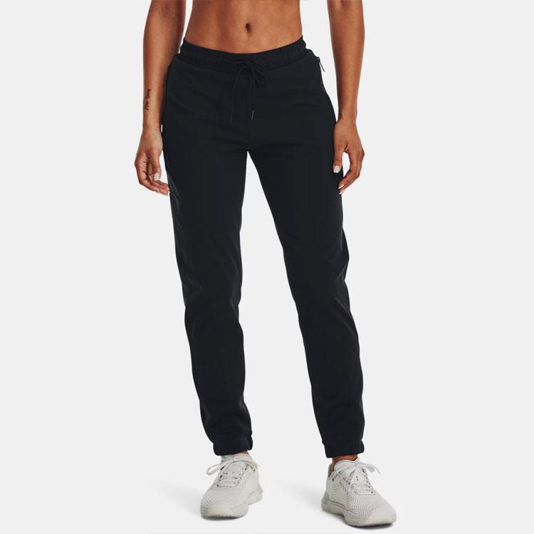Under Armour Solid Color Elastic Waistband Straight Leg Casual Pants Women Bottoms Black 1375128-002