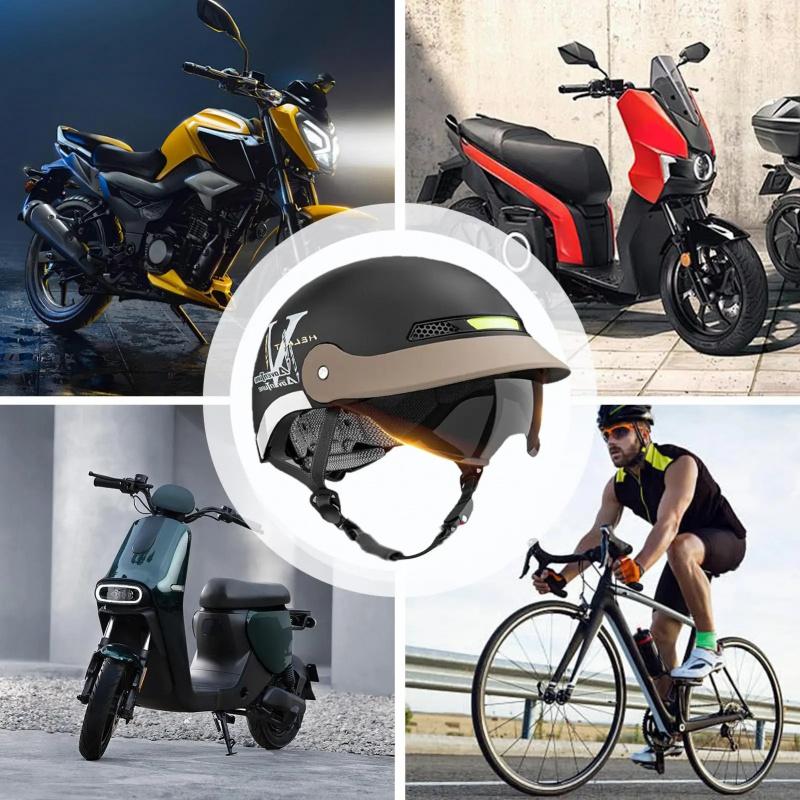 Motorcycle Half Helmet Open Helmet With Sun Visor Quick Release Motorcycle Head Gear For Men Cycling Scooter Skateboard Cruiser