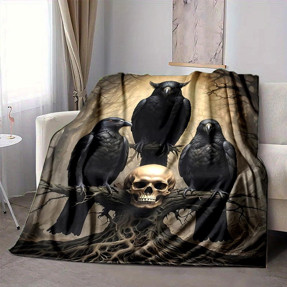 1PC Raven, Skull Blanket - Soft Warm All-Season Throw for Sofa, Bed, Car, Office, Throw For Sofa Yy250916093