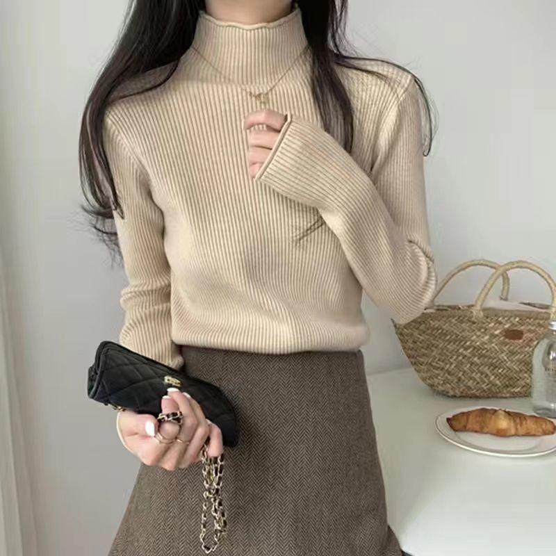 Solid-color Sweater Women's Fashion Korean-style Half Turtleneck Pullover Casual Loose Long-sleeved Knitted Sweater for Spring and Autumn