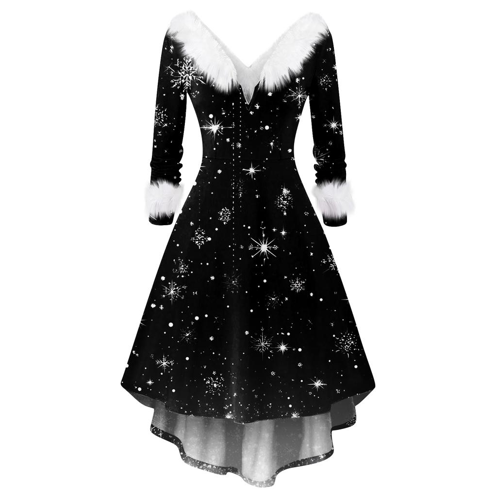 Women's Fashionable Casual Fitted Christmas Print Party Long-Sleeved Dress