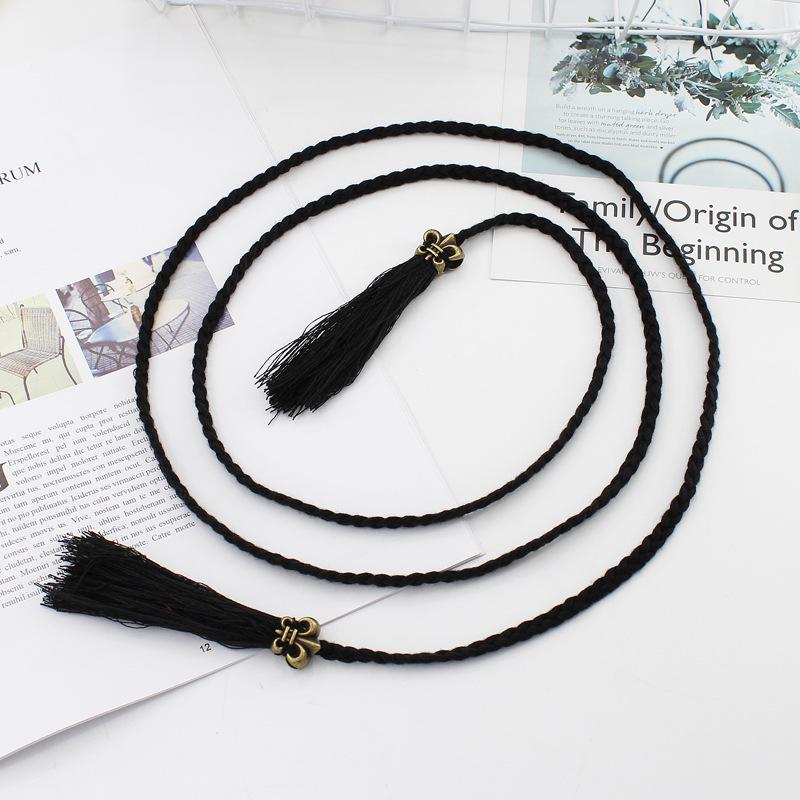 Women'S Ethnic Style Knotted Decorative Woven Belt Thin Dress Long Tassel Women'S Pure Handmade Waist Chain