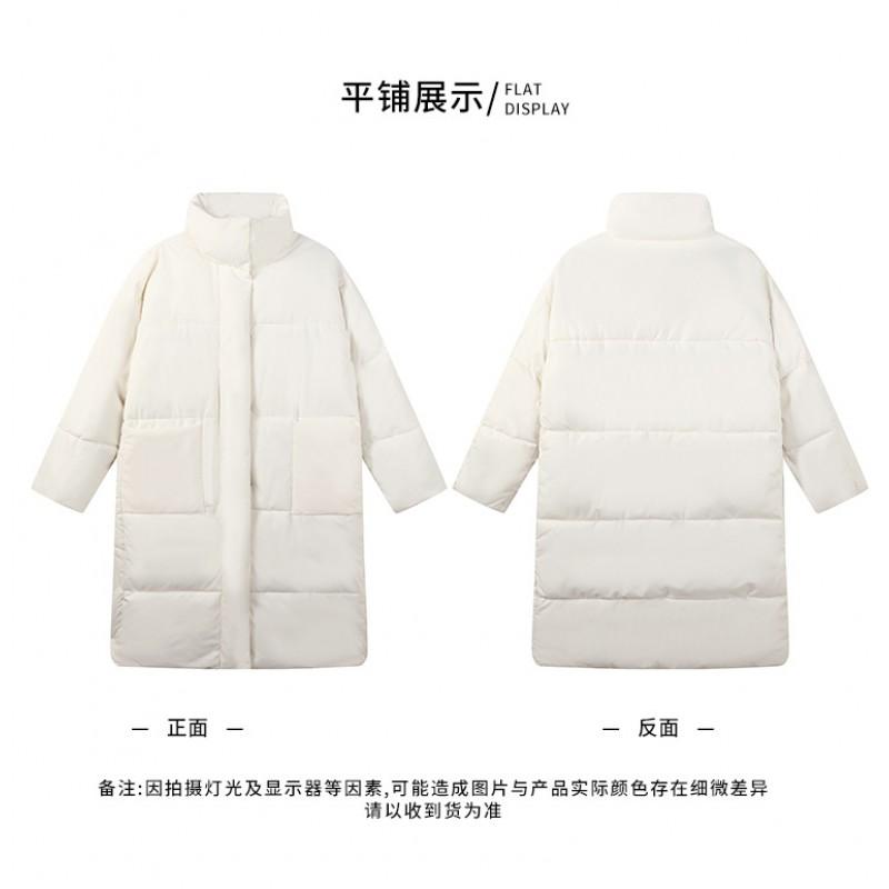 Womens Long Winter Coat Over-Knee Thick Puffer Cotton-Padded Outerwear Slim Fit Hoodless Stand Collar