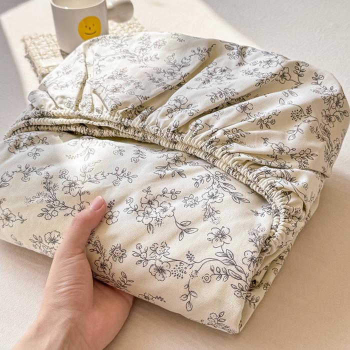 New Cotton Single Bed Cover A Fresh and Simple Country-style Floral Old Coarse Cloth Mattress Cover Bring Elastic Bedspreads