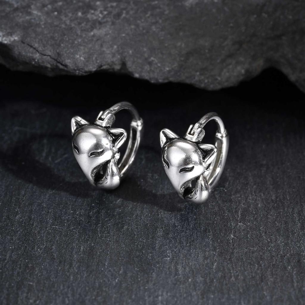 Fashion Chic Rose Fox Hoop Earrings, Silver Color Stainless Steel Small Huggies Earrings, Punk Trendy Hypoallergenic Jewelry