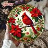 Vintage Red Cardinal Poinsettia Round Metal Tin Sign Christmas Wall Art Home Decor
