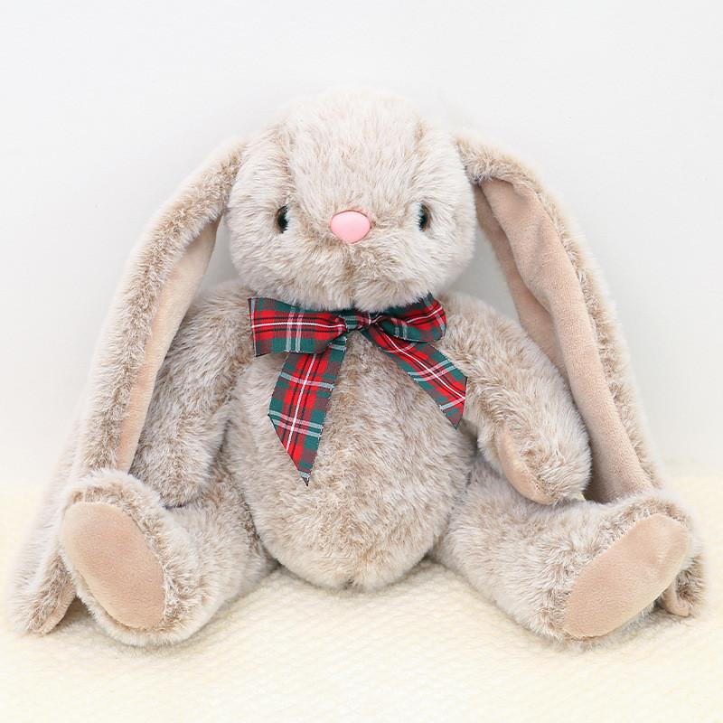 Plush Rabbit Toy With Checkered Bow Decor For Kids Gift And Home Decor
