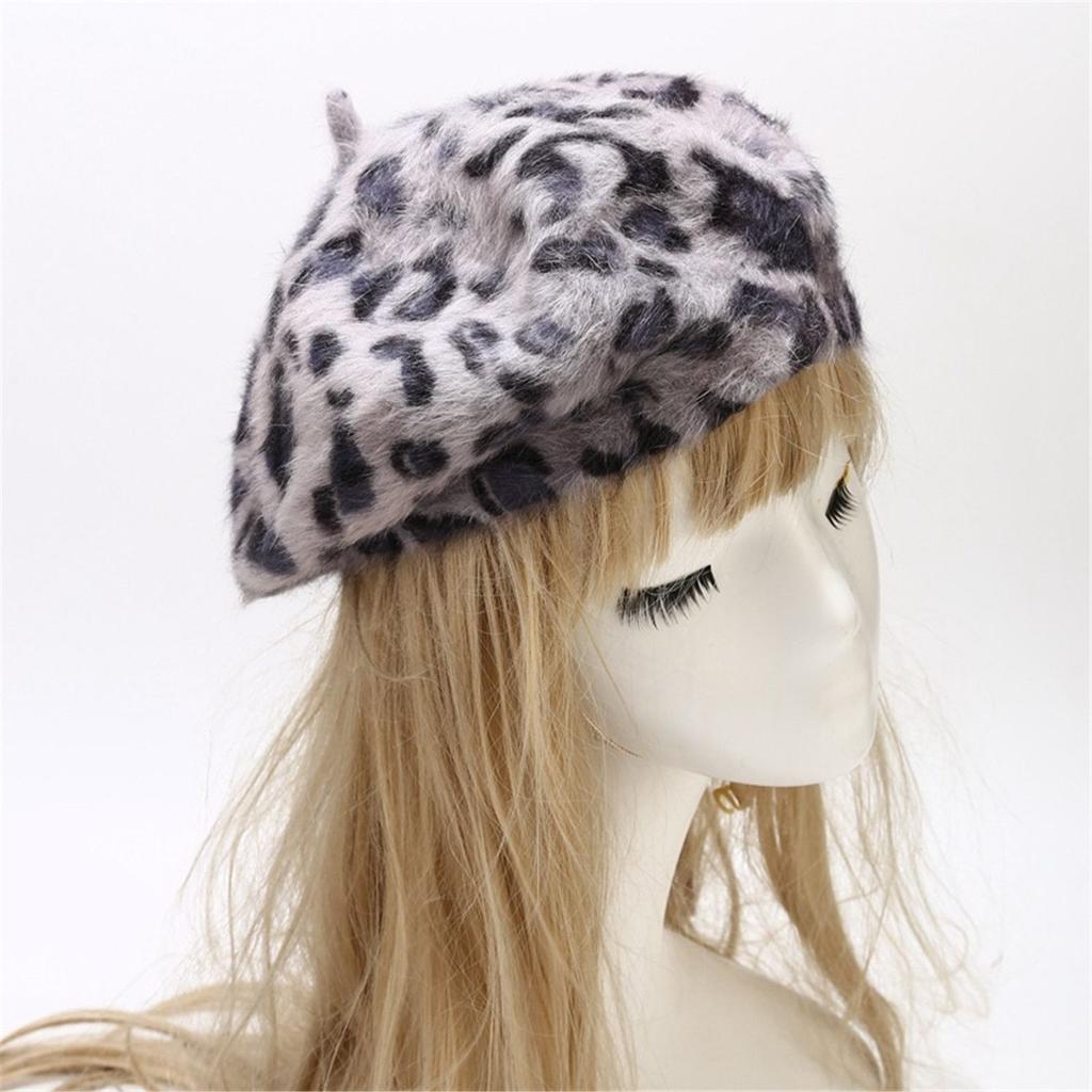 Fashion Soft Beanie Hat Berets for Women Leopard Print Hat Beret French Hat