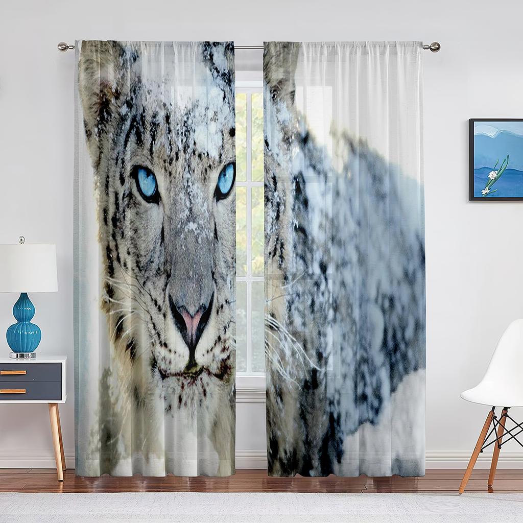 Leopard Safari Gepard Wildtier Thema Muster Tüll Vorhänge für Wohnzimmer Schlafzimmer Transparent Durchsichtig Voile Fenstervorhang