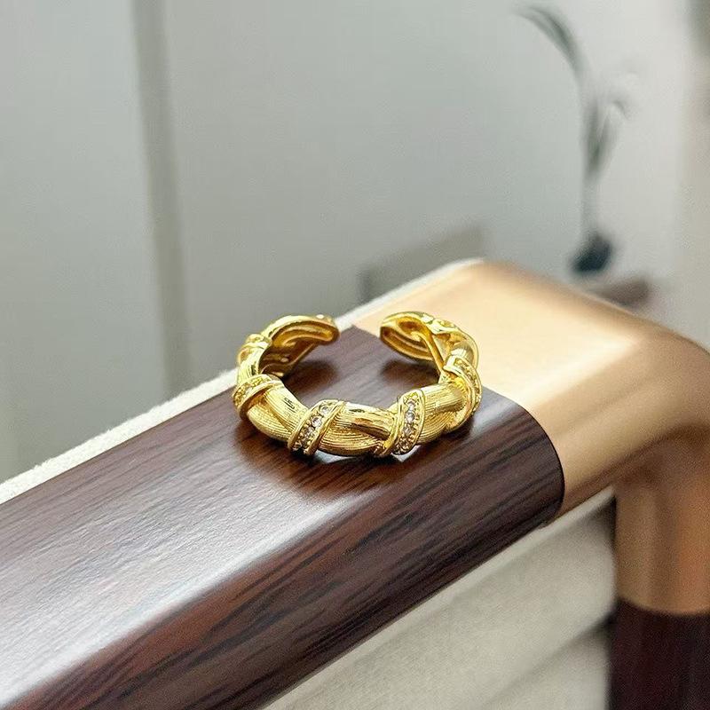 Medieval Vintage Flower Butterfly Brushed Opening Ring Light Luxury Niche Exquisite Zircon High-End Ring Woman