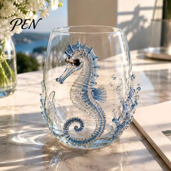 Decorative Coastal Style Water Cup Octopus Glass Tumbler, Ocean Whales Seahorses Crabs Jellyfish Cocktail for Home Nautical Theme Bar Accessories Bar,