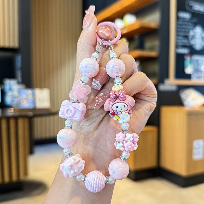 

Kawaii Sanrio Hello Kitty Kuromi Phone Chain For Girls Creative Beaded Keychian Bag Pendant Decoration Accessories Phone Lanyard