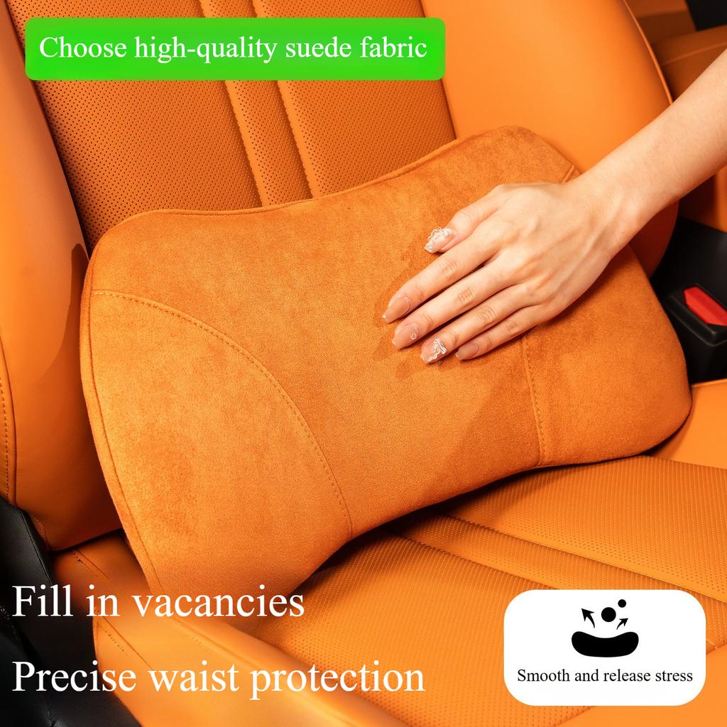 Universal Suede Car Lumbar Support All-Season Breathable Waist Protection Nappa Leather Seat Back Cushion for Car Comfort