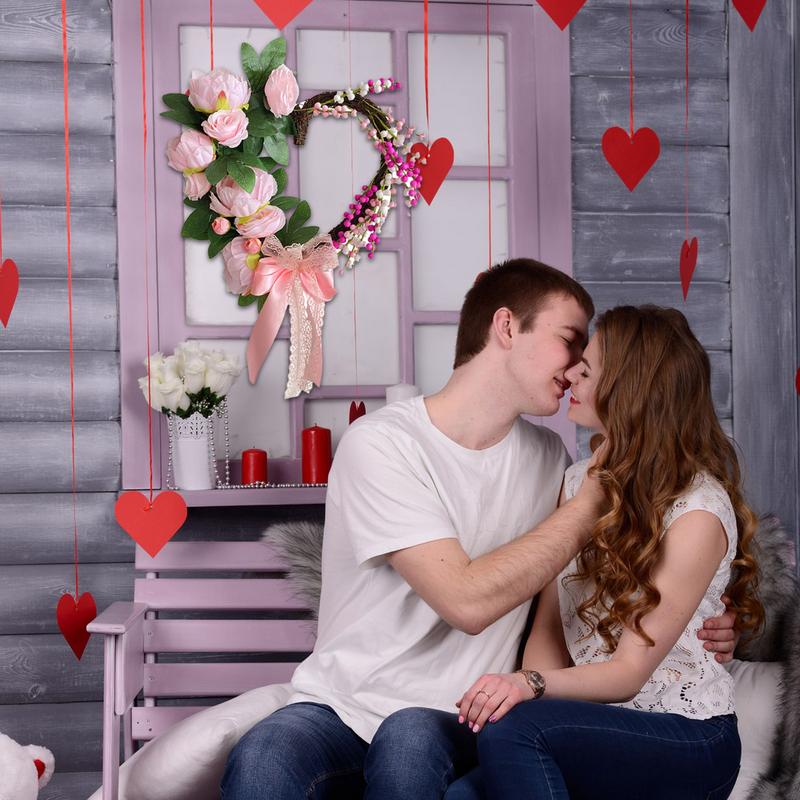 Valentines Day Wreath Heart Shaped Spring Wreath Garland Wreath Door Sign Door Wreath For Front Door Valentines Day Wedding Wall