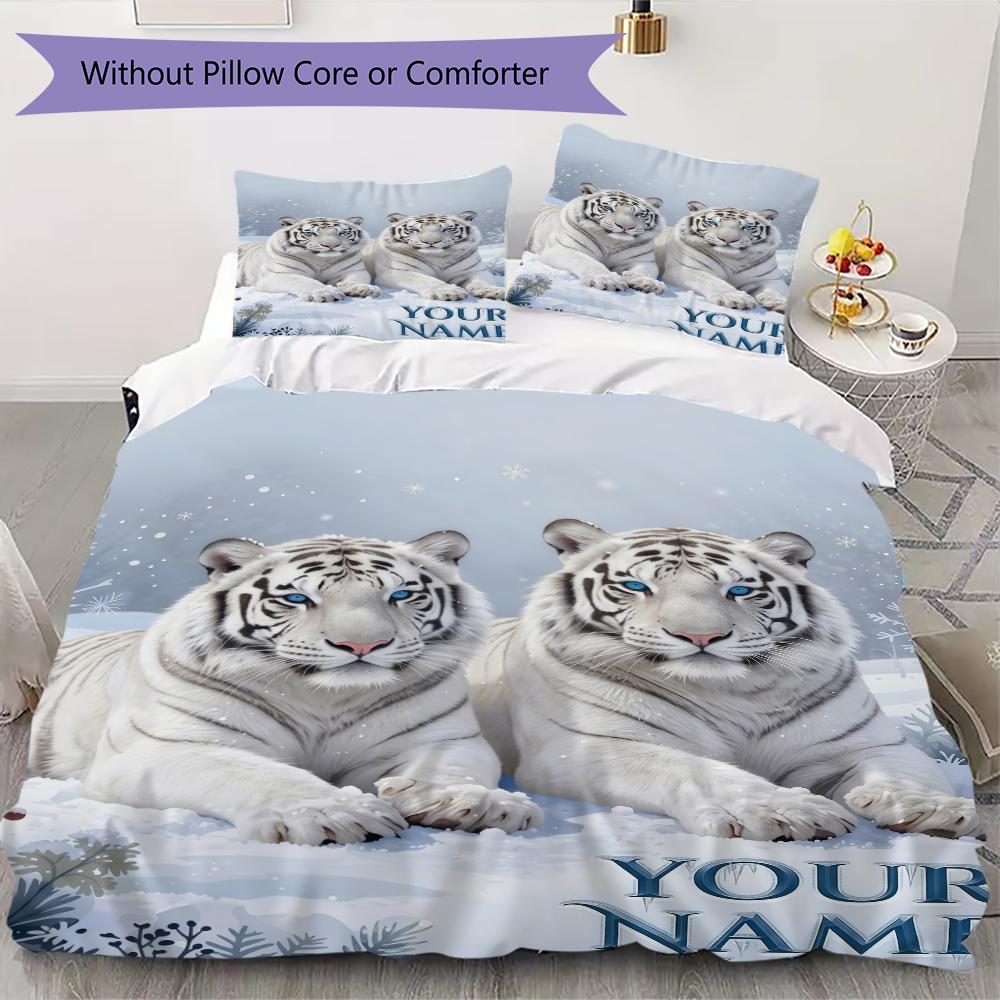 Custom Name Tiger Fantasy Universe Bedding,Quilt Set Quilt Cover Pillowcase Home Birthday Gift(1 * Duvet Cover + 2 * Pillowcase, Without Core)_lx