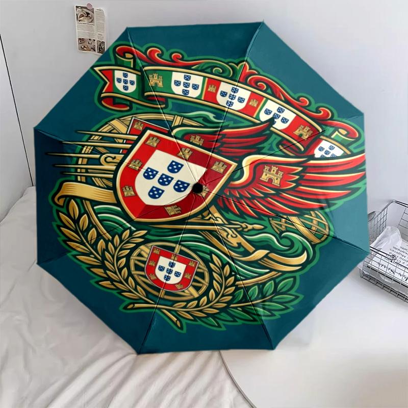 Portuguese Heritage Emblem Folding Umbrella Portable Travel Printing Travel Light