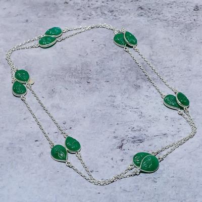 Natural Green Onyx Gemstone Handmade 925 Sterling Silver Necklace 18" w0I92