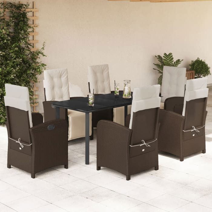 VidaXL Ensemble à Manger de Jardin avec Coussins 7 pcs, Table et Chaises avec Dossier et Repose-pied Réglables, 3212553