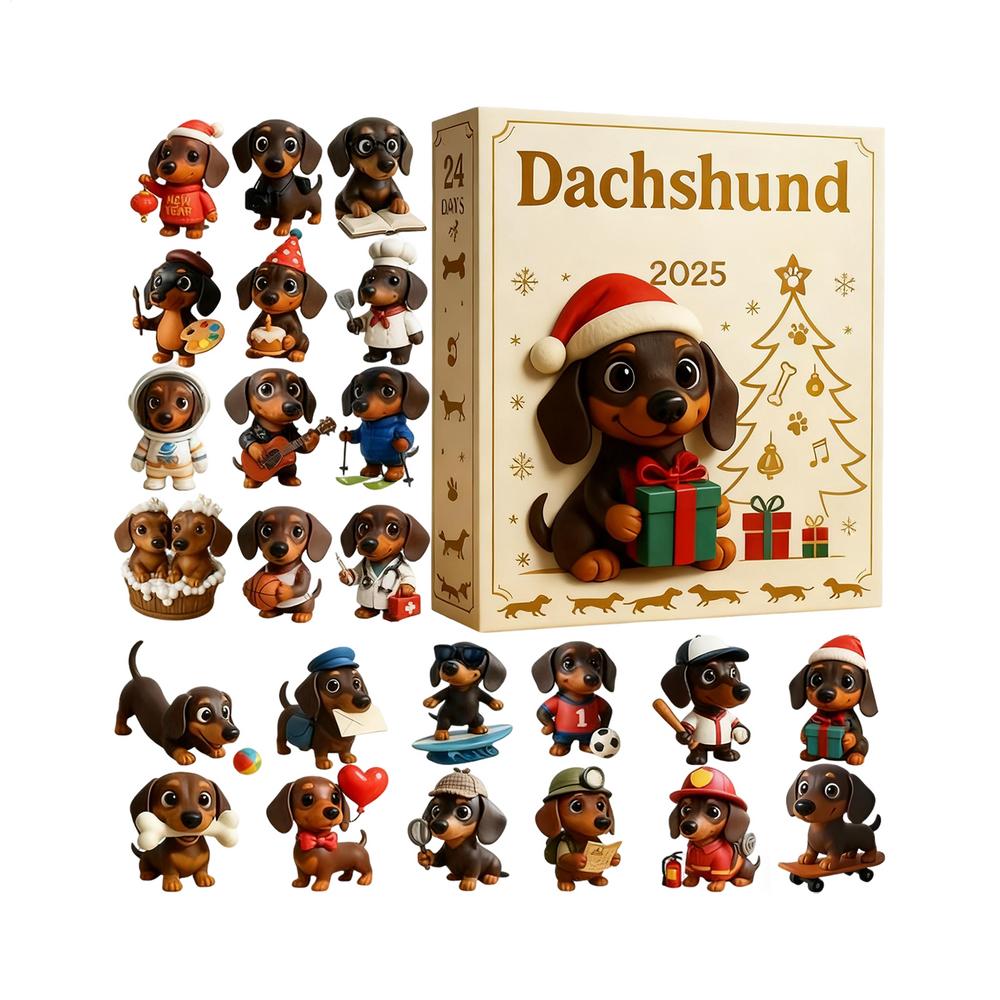 

2D Flat Acrylic Collectible Cute Christmas Dog Pendant Countdown Calendar Dachshund Figurines Dachshund Christmas Advent L білий