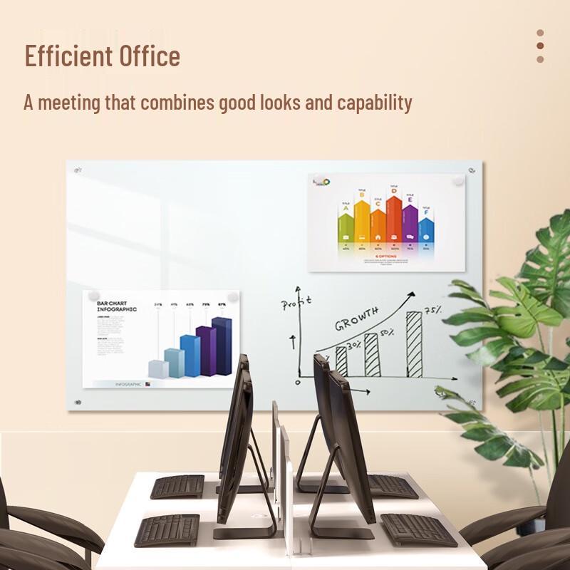 Deli Magnetic Tempered Glass Whiteboard, 90x60cm, Wall-Mounted
