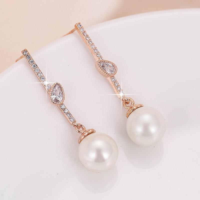 Korean Geometric Metal Rhinestone Pearl Tassel Earrings - Women's Elegant Jewelry