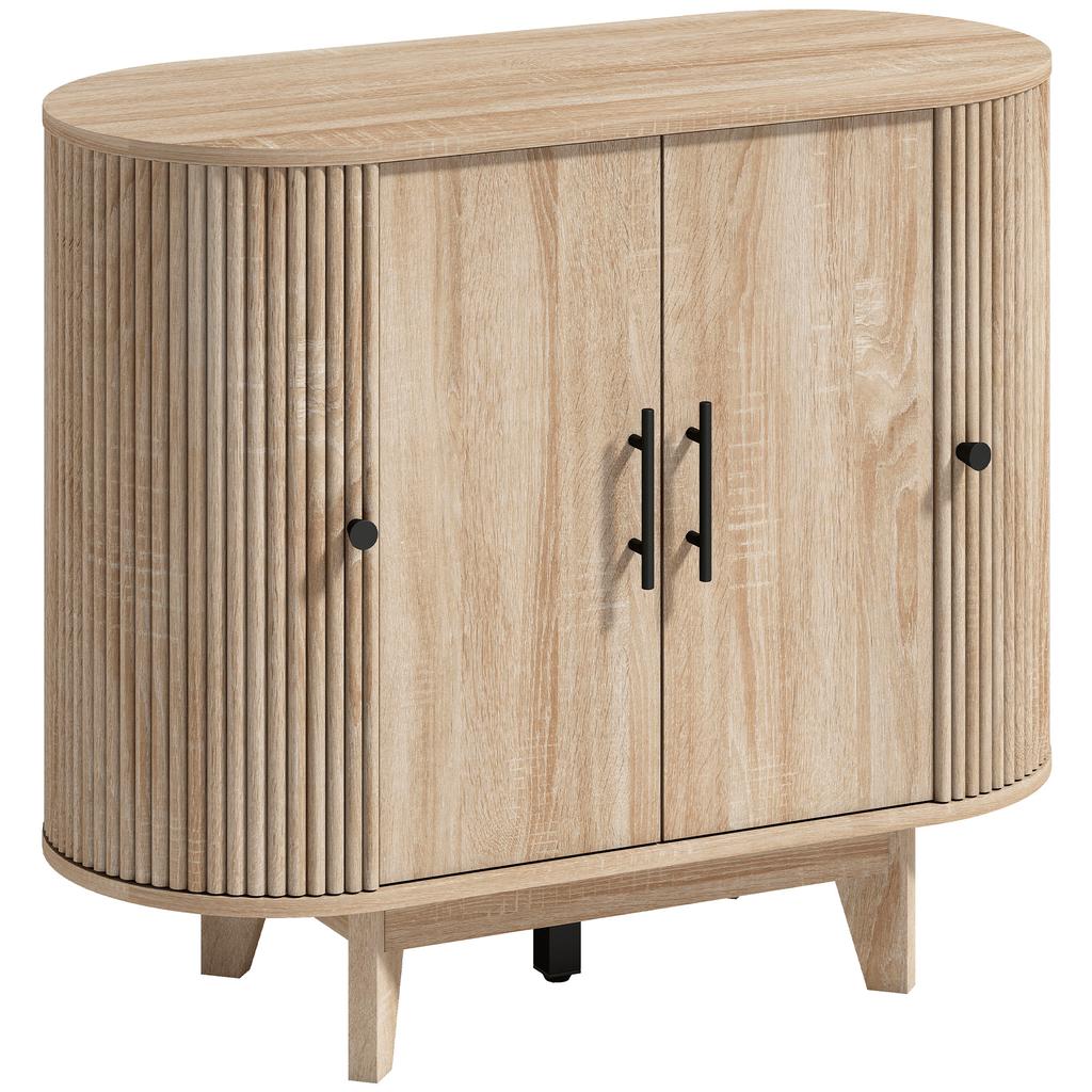 Living Room Sideboard, Oval, 4 Doors, Adjustable Shelves, 90 x 40 x 76 cm, Oak