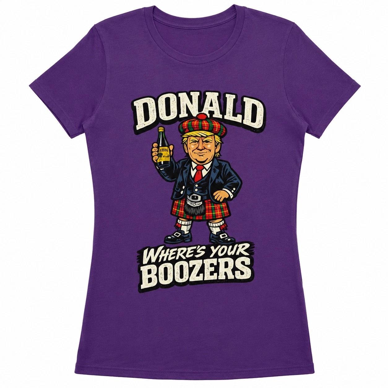 Womens Donald Where s Your Boozers T Shirt Funny Scotland Parody Tee Gift M