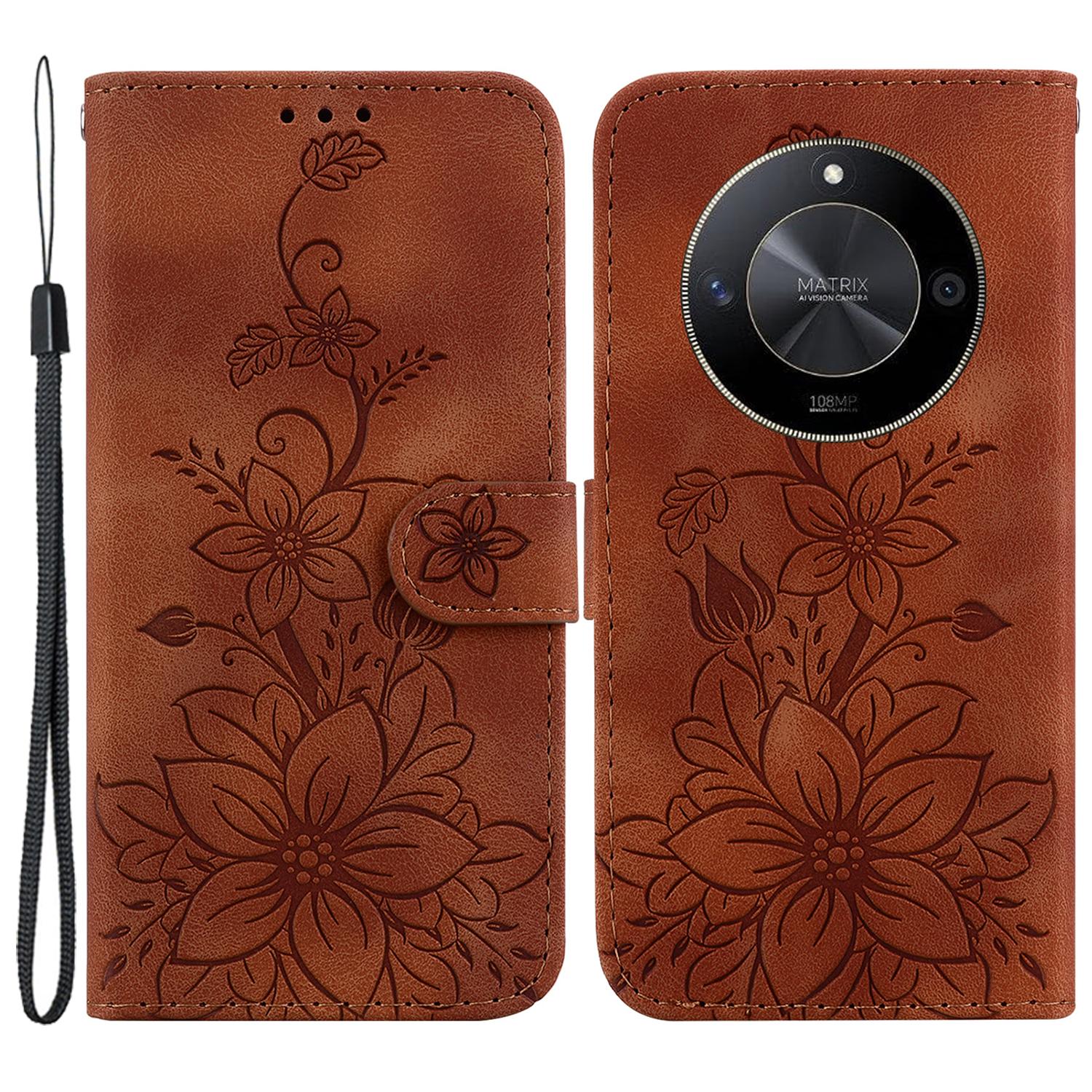 For Honor X9b 5G/Magic6 Lite 5G Case Wallet Leather Cover Imprinted Flower Pattern C