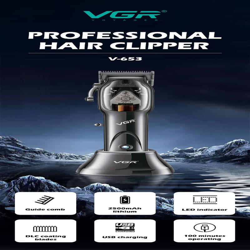 VGR 653 Original Hair Clipper Professional Hair Trimmer Beard Haircut 9000 RPM High Performance Adjustable Hair Cutting Machine Barber Clipper for Men