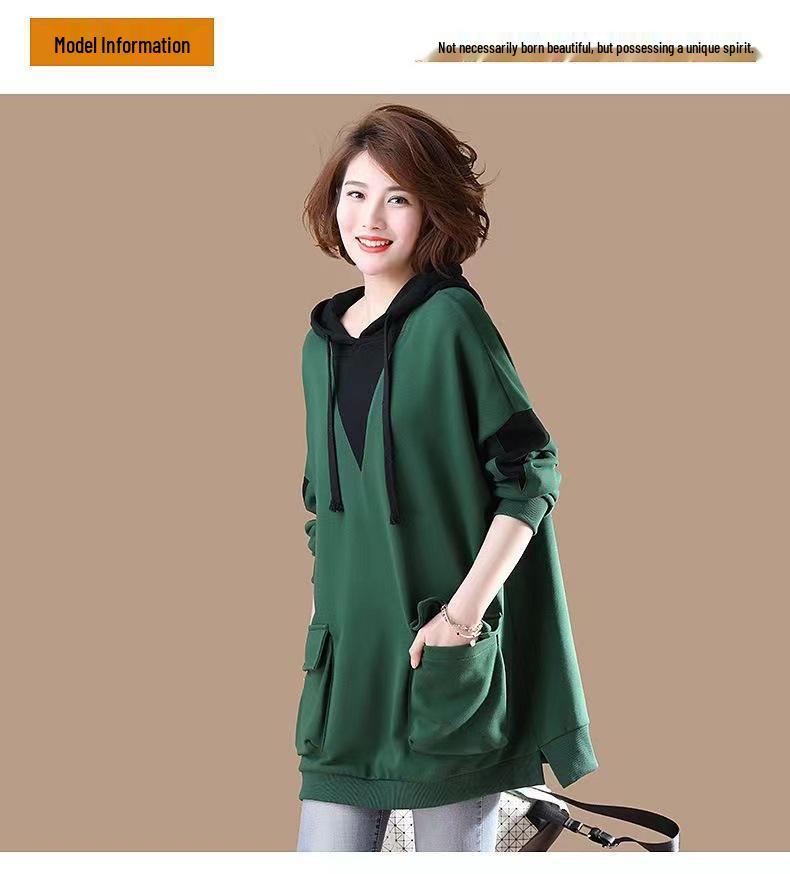 Korean Trendy Women's Hooded Sweatshirt: Loose, Versatile, Plus Size, Mid-Length for Spring & Autumn (Ages Up To 50) - 2024 Collection.