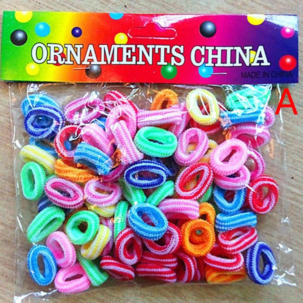 100Pcs Children Hair Rope Children Girls Scrunchie Ponytail Holder Band Multicolor Hair Tie Elastic