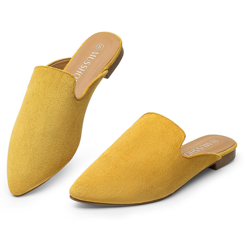 Günlük Düz Yazlık Terlikler Slaytlar Loafer'lar Kadın Mule Sivri Burun Düz Slaytlar Siyah Yumuşak Deri Ayakkabılar Mules Terlikler