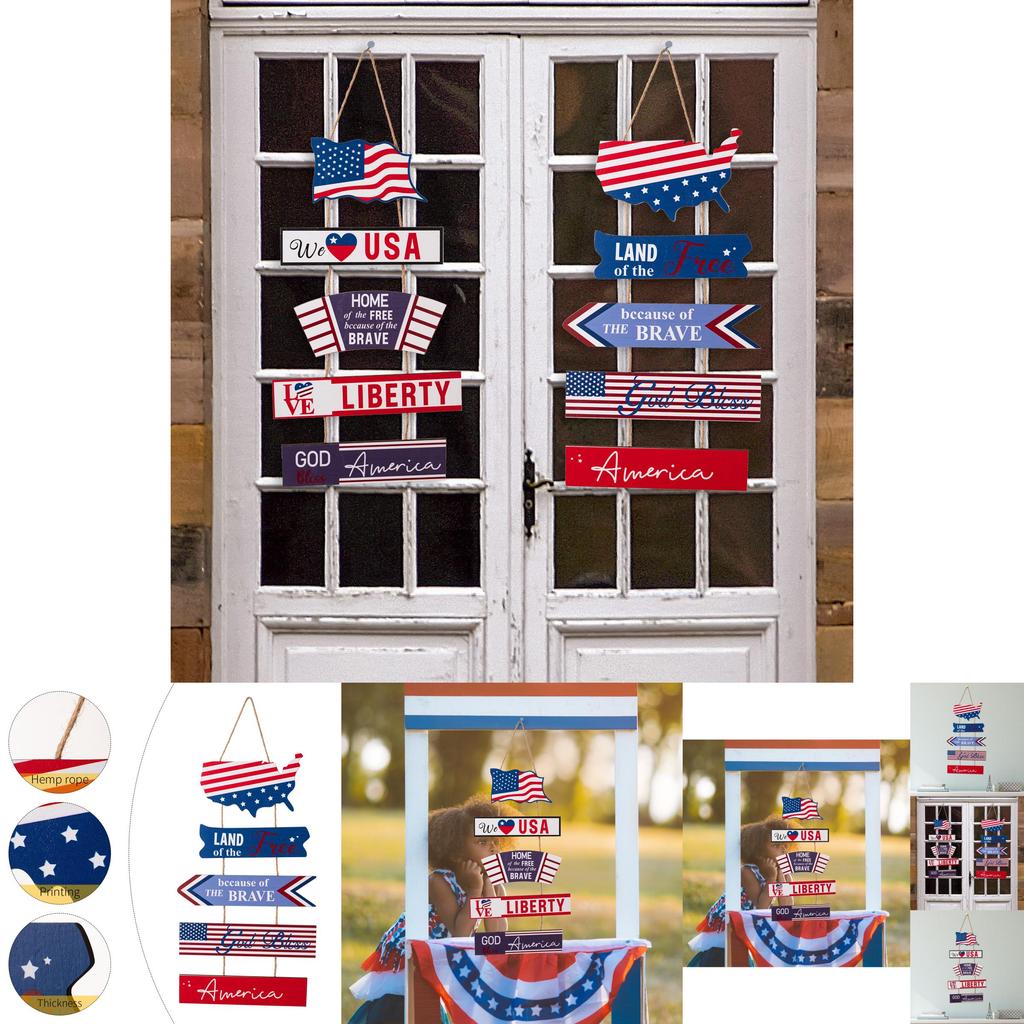 Stylish Usa Themed Wooden Hanging Decor Featuring Patriotic Red Blue White Colors For Independence Day