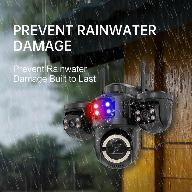 ICSEE 3-Lens WiFi Surveillance Camera with Warning Light for Indoor/Outdoor Use