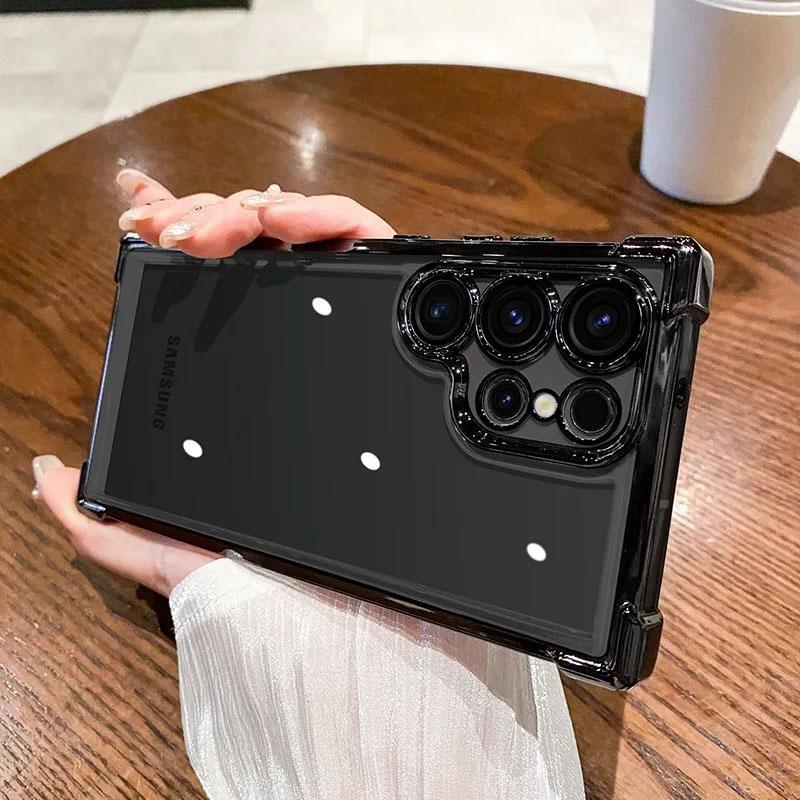 Luxury Plating Shockproof Clear Case for Samsung Galaxy S24 Ultra S25 FE Edge S23 S22 S21 S20 + Hard Acrylic Hybrid Bumper Cover