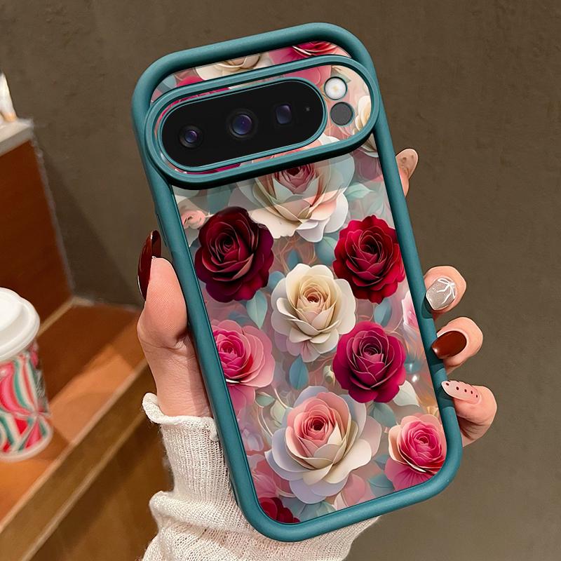 Weiche TPU-Handyhülle Für Google Pixel 10 9 8 7 Pro Pixel 9 10 Pro XL 7A 8A 9A Stoßfest Rote Rose Blumenmuster Silikonhülle