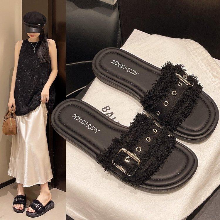 French Flat-bottomed Slippers Women's Summer Wear 2025 New Fashion Soft Bottom Non-slip Internet Celebrity Lightweight Small Fragrant Cool Slippers