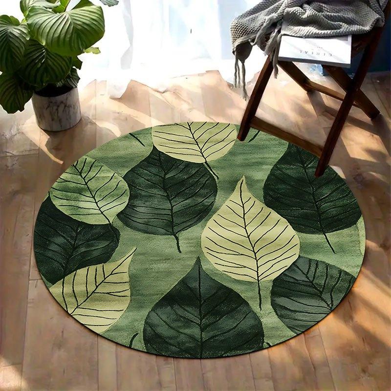 

Retro leaf design Flannel-printed round floor mats are slip-resistant Suitable for living room bedroom terrace garden carpets 60cm