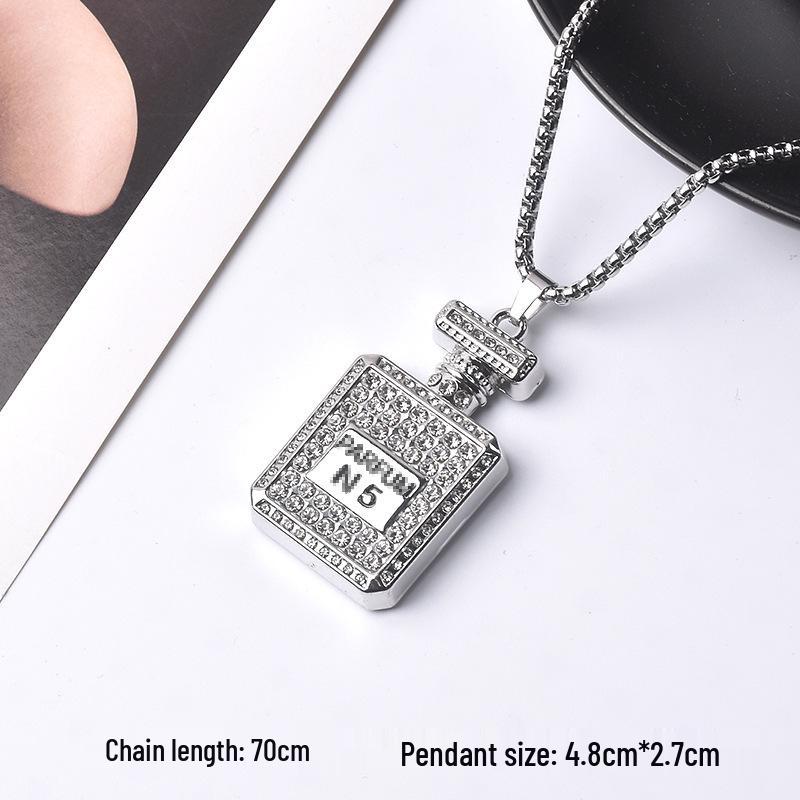 Trendy Cross-Border Rhinestone Pendant Necklace: Unisex Hip-Hop Style Stainless Steel Chain.