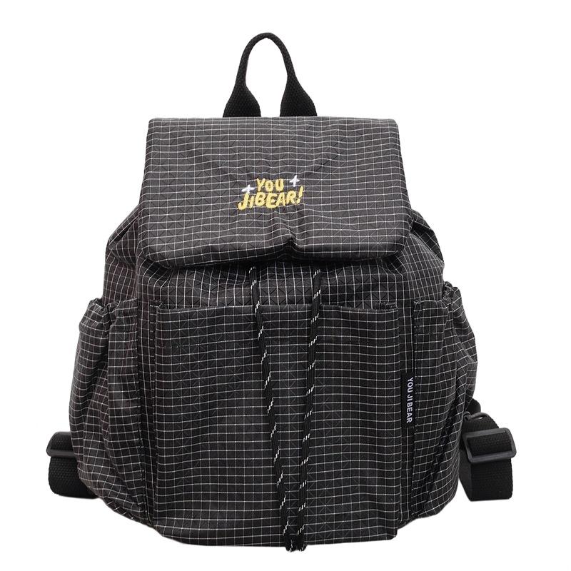 Cute Grid Pattern Drawstring Backpack Casual Daypack for School and Travel чёрный