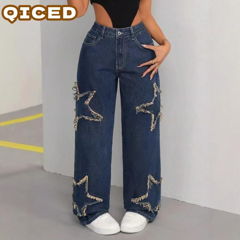 QICED Women's Fashion Casual Solid Color Print Pants & Capris