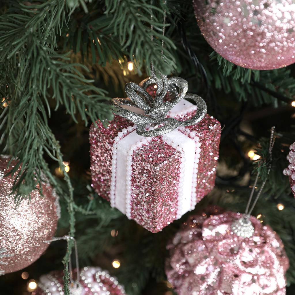 New pink foam Christmas ball pendant shiny glitter Diamond Powder Christmas Tree Hanging Ball Decor Navidad Decor 2025