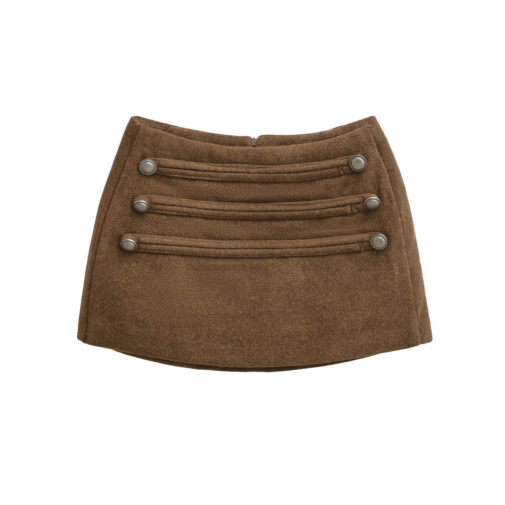

Women s Black Wool Blend A-Line Skirt - Button Design, Anti-Exposure, Hip-Hugging, Winter Style, European/American Niche. Medium кофейный