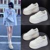 2025 Autumn New Leather Fashion Thick-soled Lace-up Casual Shoes Women's Small Height-increasing Board Shoes Women's White Shoes