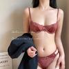French Coquette Lace Soft Underwire Bra Set, Half Cup Push Up Back Beauty Small Bust Women Lingerie Set