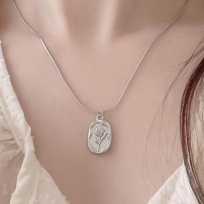 Women's Surgical Steel Vintage Tulip Mood Necklace
