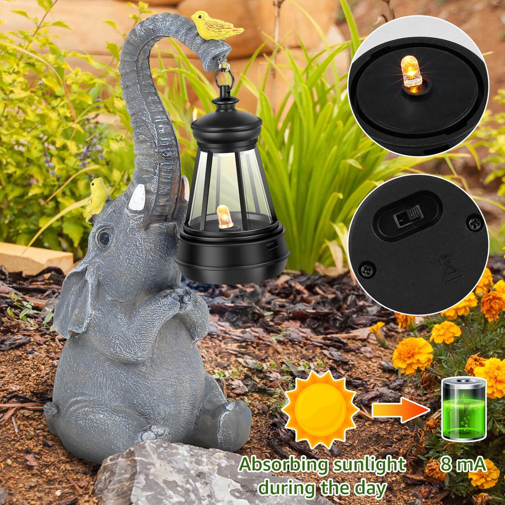 Elephant Statue with Light Resin Waterproof Garden Statue Lights Solar Powered Elephant Decorative Statue Light for Home Outdoor