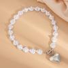 Fashion Love Hollow Pendant Collarbone Chain Simple Flat Beaded Pearl Necklace Set