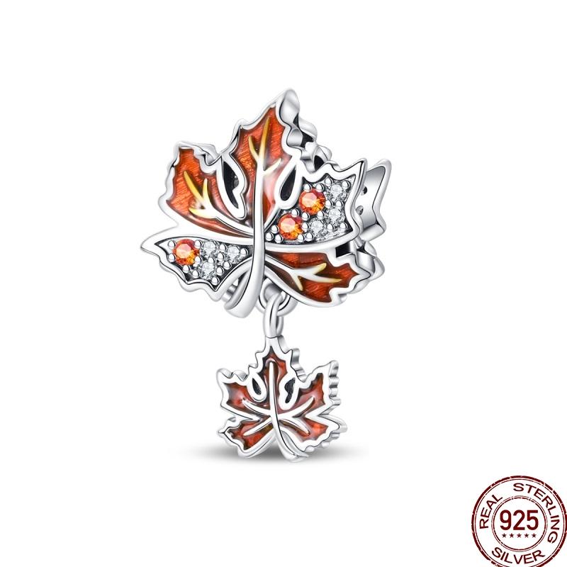 New Copper Autumn Golden Charms Maple Leaf Squirrel Pumpkin Deer Beads Fit 3Mm Original Bracelet Diy Jewelry Gifts