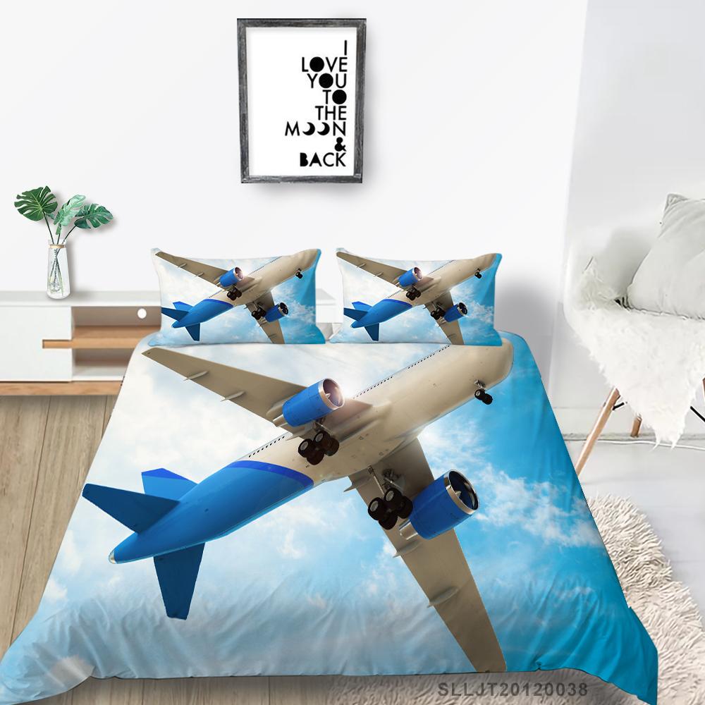 Sada 3D povlečení s potiskem pro přepravu se vzorem letadla Povlak na polštář Povlak na polštář 2 nebo 3 kusy AU240 * 270 nadrozměrná domácí dekorace